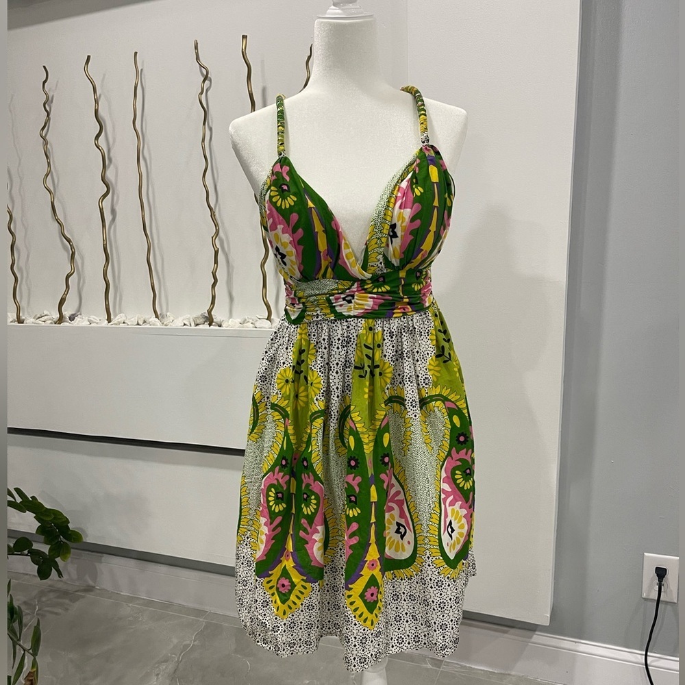 Magic Green and Pink Floral Midi Dress